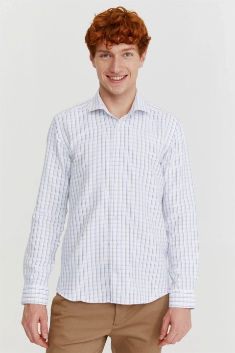 Men's Cream Plaid Italian Collar Shirt 100351204