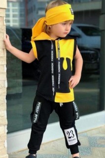 Tracksuit Set - Boy's New Puzzle Zero Sleeve T-Shirt and Bandana Yellow Tracksuit Suit 100344717 - Turkey