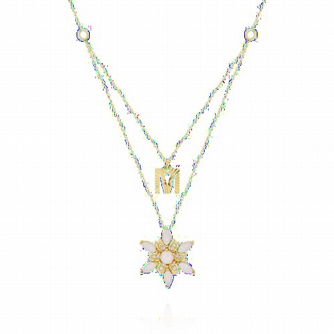 Necklaces - Initial Wind Flower Opal Silver Necklace Gold 100350075 - Turkey
