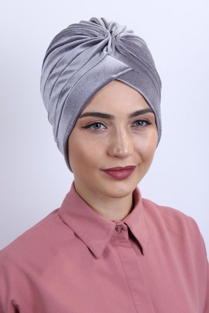 Woman - Velvet Nevru Bonnet Gray 100283078 - Turkey