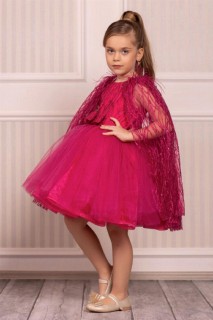 Evening Dress - فستان سهرة فوشيا منفوش مطرز بخرز منتفخ للأطفال 100327202 - Turkey