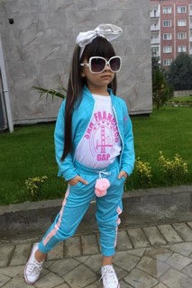 Girl Clothing - بدلة رياضية تركوازية للبنات مع كتابة باربي على الظهر 100344711 - Turkey
