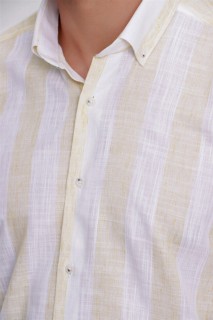 Men's Yellow Linen Long Sleeve Regular Fit Comfy Cut Shirt 100350877