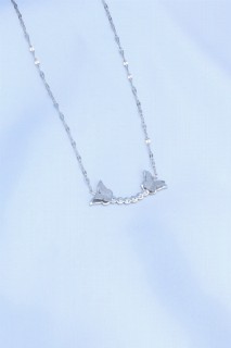 Jewelry & Watches - Silver Color Double Butterfly Figure Zircon Stone Detail Steel Woman Necklace 100327856 - Turkey