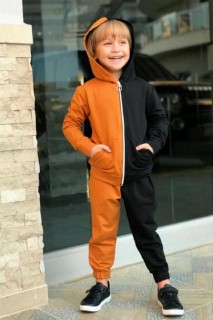 Tracksuit Set - بدلة رياضية للأولاد من نوع مكتوب باللون البرتقالي والأسود 100326886 - Turkey