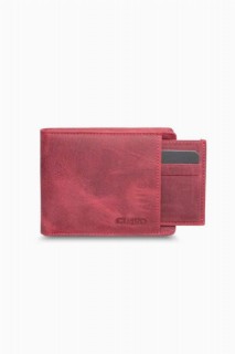 Wallet - Hidden Card Compartment Antique Claret Red Genuine Leather Men's Wallet 100346198 - Turkey