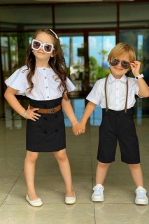 Boy's New Black Skirt Suit with Frilly Sleeves and Front Button Detail 100328409
