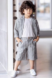 Boy Clothing - Veste à rayures pour garçon Capri Gris Bottom Top Suit 100326827 - Turkey