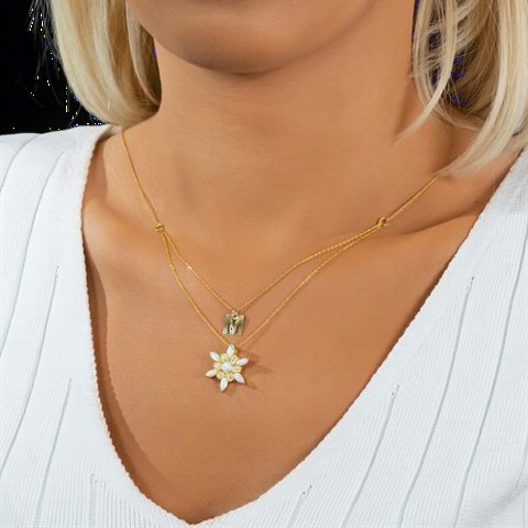 Initial Wind Flower Opal Silver Necklace Gold 100350075
