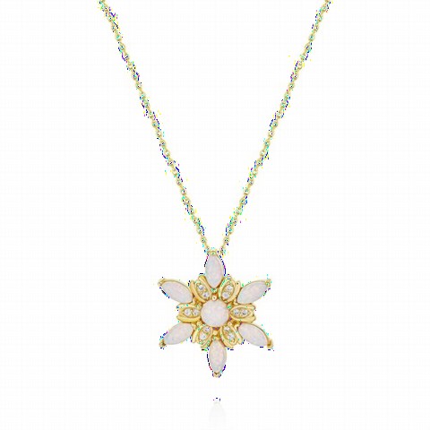Opal Stone Wind Flower Model Silver Necklace Gold 100350093