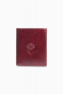 Leather - Multi-Compartment Vertical Claret Red Leather Men's Wallet 100346140 - Turkey