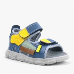 Baby Boy Shoes - Genuine Leather Blue-Yellow Baby Sandals 100352478 - Turkey