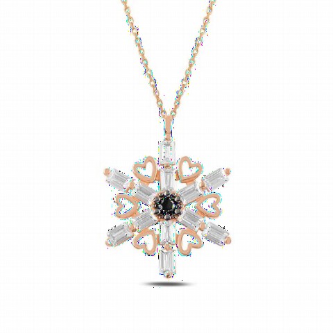 Necklaces - Baguette Stone Snowflake Model Silver Necklace 100346897 - Turkey