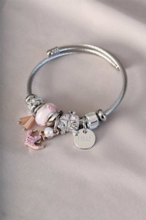Bracelet - Pink Color Detailed Anchor Figure Charm Bracelet 100319980 - Turkey