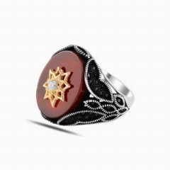 Solitaire Silver Ring on Agate Stone 100347865