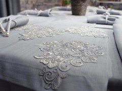 French Lace Handcrafted Pansy 34 Piece Placemat Set Gray 100330822