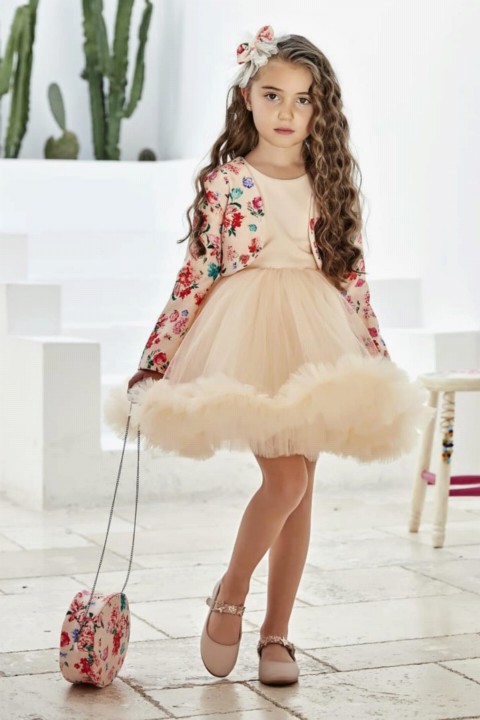 Evening Dress - Girl's Flower Bolero Skirt Frilly Powder Bag Evening Dress 100328653 - Turkey