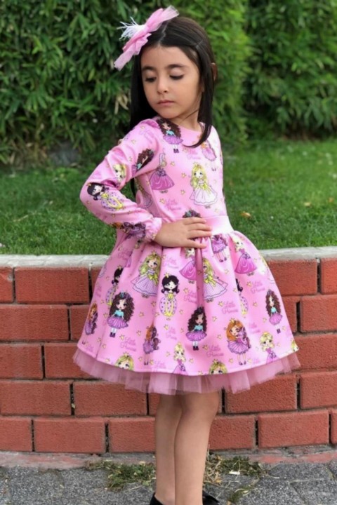 Girl Little Princess Long Sleeve Fluffy Tulle Pink Dress 100327042