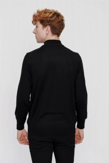 Men's Black Dynamic Fit Relaxed Cut Diamond Pattern Half Turtleneck Knitwear Sweater 100345111