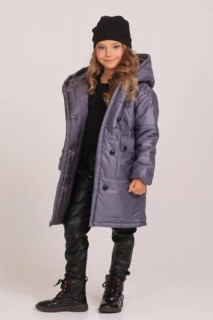 Coat, Trench Coat - Girl's New Gray Inflatable Jacket With Berets Leather Bottom Top Set 100327170 - Turkey