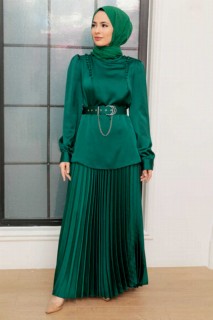 Outwear - Green Hijab Suit Dress 100340840 - Turkey