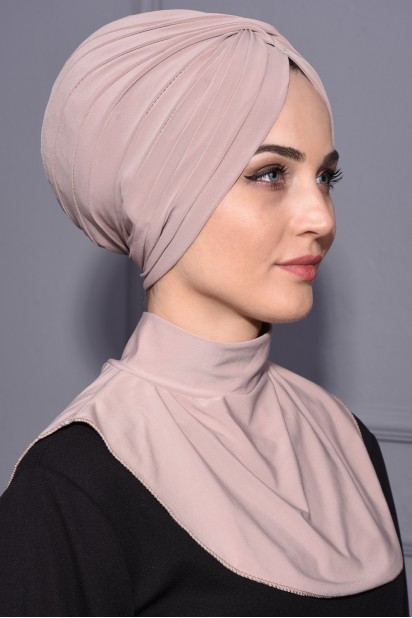 Snap Fastener Hijab Collar Light Mink 100285594
