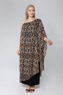 Plus Size One Shoulder Leopard Chiffon Dress 100276727