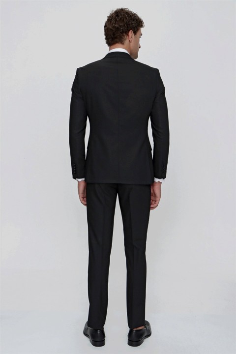 Men's Black Vest Jacquard Slim Fit Slim Fit 6 Drop Suit 100350999