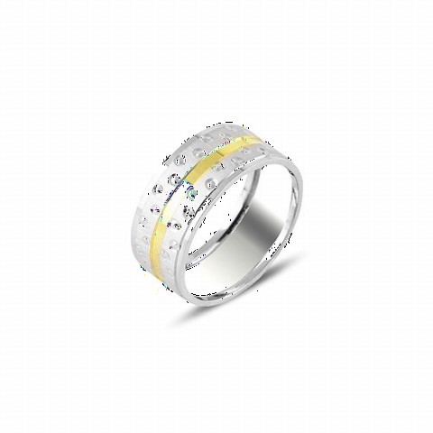Silver Rings 925 - Dot Patterned Silver Wedding Ring 100346994 - Turkey