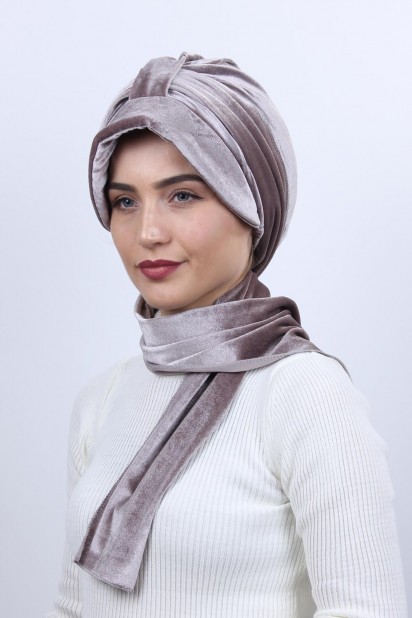 Ready to wear Hijab-Shawl - قبعة شال مخملية بونيه مينك - Turkey