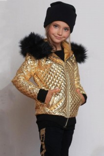 Girl's Fur Shiny Jacket Black Tracksuit Suit 100328726
