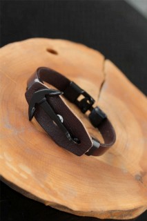 Bracelet - Black Sea Anchor Metal Accessory Brown Leather Men's Bracelet 100318811 - Turkey