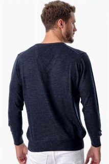Men's Navy Blue Dynamic Fit Basic V Neck Knitwear Sweater 100345081