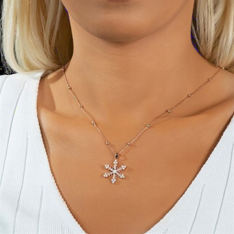Necklaces - Opal Stone Bulk Snowflake Silver Necklace Rose 100350089 - Turkey