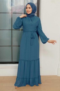 Woman - Blue Hijab Dress 100341264 - Turkey