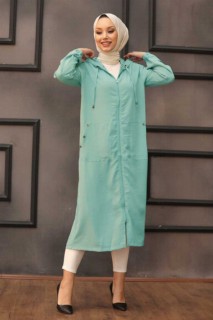 Coat - Manteau hijab turquoise 100338103 - Turkey