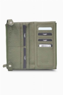 Khaki Green Double Zippered Leather Women's Wallet with Phone Compartment 100346221