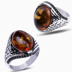 mix - Amber Drop Silver Ring With Row Stone 100347731 - Turkey