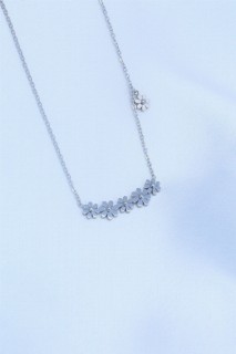 Jewelry & Watches - Silver Color Flower Figure Zircon Stone Detail Steel Women's Necklace 100327832 - Turkey