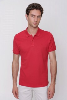 Men Clothing - Men's Red Basic Plain 100% Cotton Dynamic Fit Comfortable Fit Short Sleeve Polo Neck T-Shirt 100351366 - Turkey