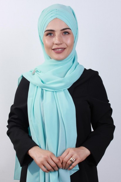 Woman Bonnet & Hijab - 4 Draped Hijab Shawl Water Green 100285089 - Turkey