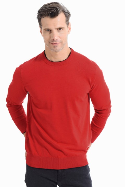 Knitwear - Men's Red Basic Dynamic Fit Crew Neck Knitwear Sweater 100345067 - Turkey