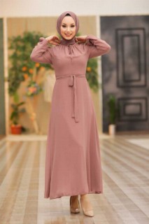 Clothes - Powder Pink Hijab Dress 100336528 - Turkey