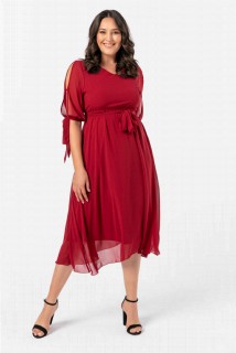 Plus Size Chiffon Evening Dress With Elastic Waist Tied Sleeves 100276055
