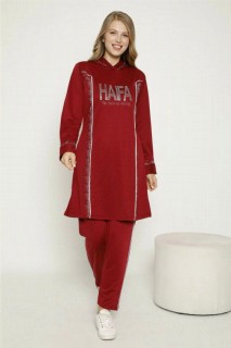 Pajamas - Women's Stone Detailed Hooded Tracksuit Set 100325570 - Turkey