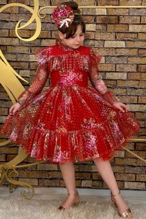 Kids - Girl Flower Princess Red Dress 100326837 - Turkey
