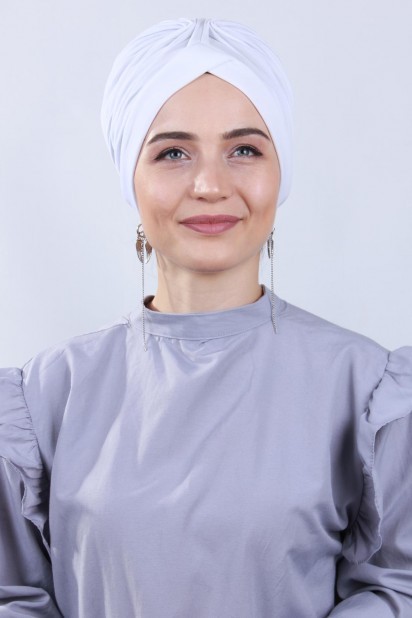 Woman Bonnet & Turban - Bonnet Nevrulu Double Face Blanc - Turkey
