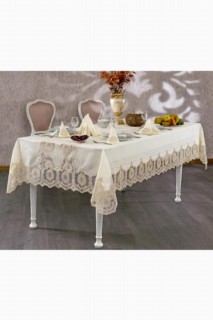 French Guipure Tugra Table Cloth Set Ecru Gold 25 Pieces 100344806