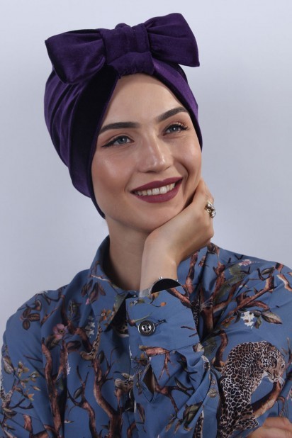 Papyon Model Style - Velvet Bow Bonnet Purple 100283033 - Turkey