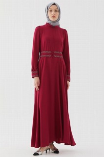 Daily Dress - Besticktes Kleid mit Ärmeln und Gürtel für Damen 100342711 - Turkey